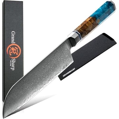 6.7 Inch Santoku Knife Kitchen Chef Knives Japanese Damascus VG10 Steel Sharp Blade Meat Fish Salmon Cutting Tools GRANDSHARP
