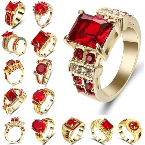 Engagement Rings Red Cubic Zirconia Gold Filled colour Rings Luxurious Jewelry Wedding Ring Women Ring For Party Buy A Gift