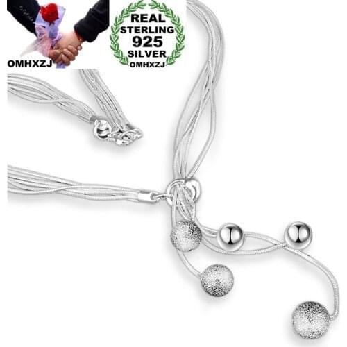 OMHXZJ Wholesale Personality Fashion OL Woman Girl Party Wedding Gift Silver Multi Beads Lines 925 Sterling Silver Necklace NC18
