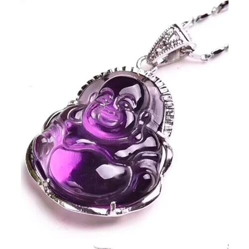 Wholesale JoursNeige Purple Crystal Pendant Laughing Buddha Lucky Buddha Pendant Big Belly Buddha Necklace Fashion Jewelry