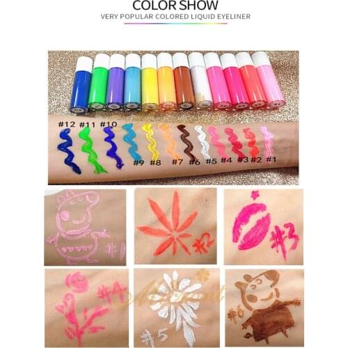 50pcs Print Your LOGO Colord Eyeliner Color Delineadores De Ojos Glitter Color WHITE Liquid Eye liner Waterproof Sweat Resistant