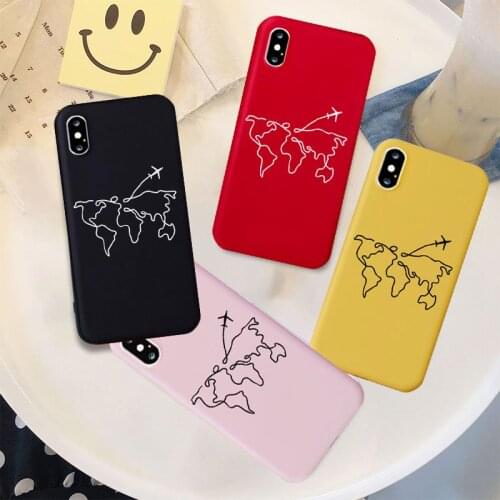 Travel Map Anti-shock Non-slip Plain Case for IPhone 12 Pro Max 11 SE2 XR XS Max XS X 7 8 Plus Candy Color Soft Phone Back Cover