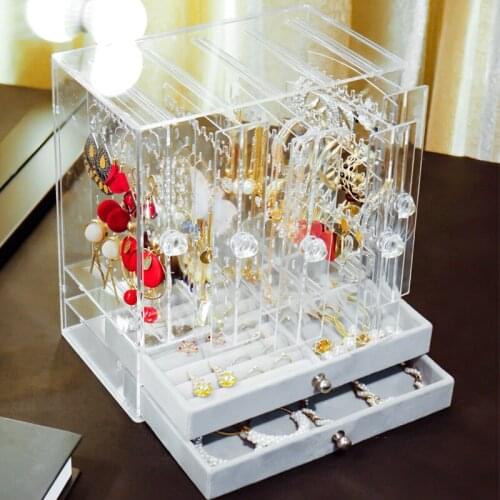 Transparent Jewelry Storage Box with Drawer Desktop Necklace Ring Storage Box Exquisite Plastic Jewelry Display Storage Rack