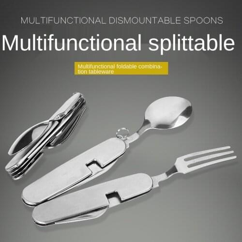 Outdoor fork and cutlery can be detachable camping folding knife, fork and spoon combination spoon multi-purpose knife