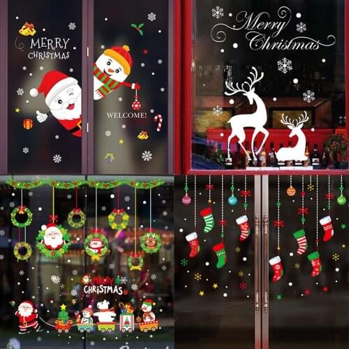 1pcs Merry Christmas Wall Stickers for Home Christmas Decoration New Year Windows Santa Claus Elk Glass Wall Sticker Window Home