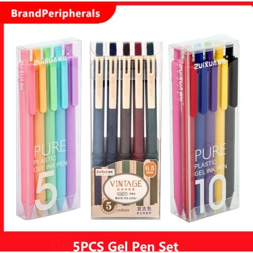 5PCS Colored Gel Pens Set Retractable 0.5mm Pen Lead Gel Ink Pens Multi-Color Pen for Children Students Adults Writing Drawing
