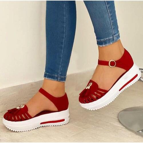Summer Sandals Women Shoes Platform Hollow Out Round Toe Beach Flat Sandals Buckle Strap Ladies Gladiator Causal Sandals