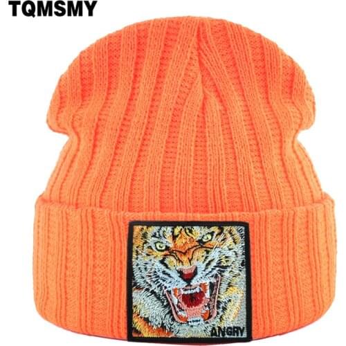 Embroidered Tiger patch hats for women Knitted wool Beanies men Winter keep Warm SKullies Beanie Outdoor Ski caps Hip Hop cap