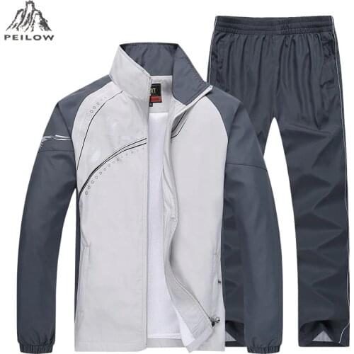 PEILOW brand Spring Autumn Tracksuit Men Two Piece Sets Casual Track Suit Sportswear Sweatsuits sporting Clothing size M~5XL
