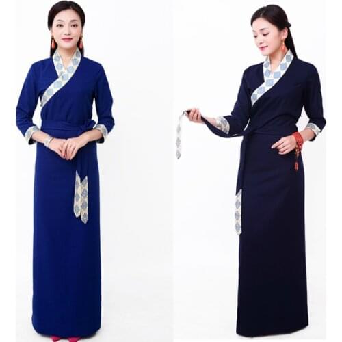 Tibetan Dress Ethnic Style Tibet Pamuklu Elbise Ropa Oriental Mujer Long Sleeve Cotton Robe Tibetan Dresses Long