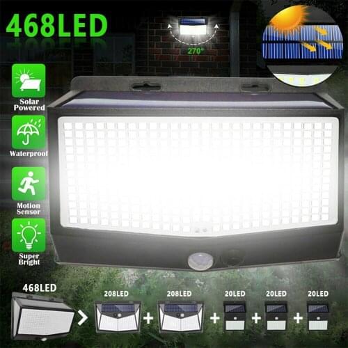 468LED Solar Powered Light Outdoors Motion Sensor Sunlight Waterproof Wall Lamp Street Security Lamp for Garden Decoration
