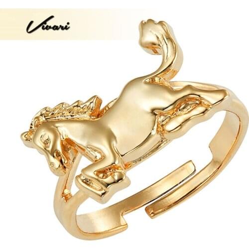 Vivari 2018 Trendy Rings 100% Pure Copper Ring For Women Men Unisex Ring Light Golden Color Horse Means Success Gifts Jewelry