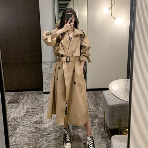 Japan Style Ladies fashion double breasted Long khaki Trench overcoats plus size