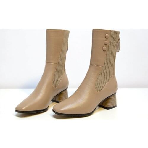 Women Ankle Boots PU Leather Shoes Autumn Winter Zipper Low Heels Vogue Square Toe New Woman Footwear Female Botas