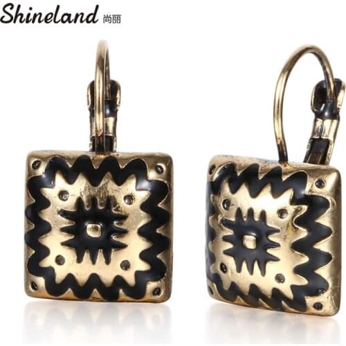 Brincos bijoux trendy Square Two Styles Enamel Printing Drop Earring For Women Retro Ethnic Unique Earring jewelry