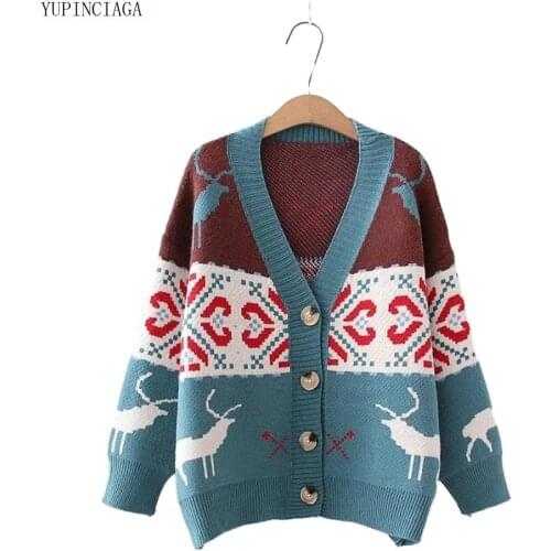 YUPINCIAGA Women Cardigans V-Neck Knitted Weaters 2020 Autumn Long-Sleeve Loose Casual Single Breasted Preppy Style Knit Coat