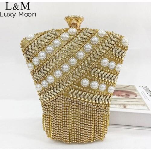 Womens Rhinestone Tassel Evening Clutch Purses And Handbag Wedding Party Beaded Pearl Gold Silver Luxury Designer Bag Sac X569H