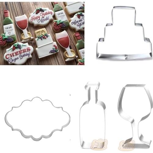 1pcs Wedding Cookie Cutter Wine Glass Bottle Fondant Cake Decoration Tools Biscuit Mould Pastry Shop Baking Cupcake Toppers DIY