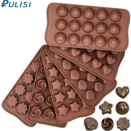 1PC PULISI Silicone Chocolate Molds Candy Molds 9 Shapes 3D shape DIY Snowman Flower Shell Star Non-stick Cake Molds Baking Mold