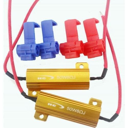 100pairs Hyper Flash & Warning Fix 50W 8Ohm LED Load Resistor For Car Turn Signal Lights With 4pcs Quick Wire Clip
