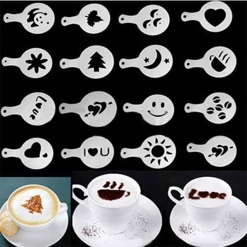 16pcs/set Coffee Latte Cappuccino Barista Art Stencils Cake Duster Templates Coffee Tools Accessories
