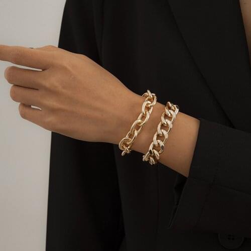 Fashion Thick Chunky Chain Bracelet for Women Gold Silver Color Cuban Chain Statement Charm Bangle Bracelets Set On Hand Jewelry