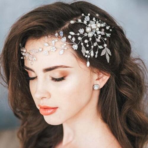 Brand Hair Jewelry Flower Leaf Crystal Pearl Beads Wedding Hair Vine Headband Bridal Tiara Crown Headpiece Hair accessories JL