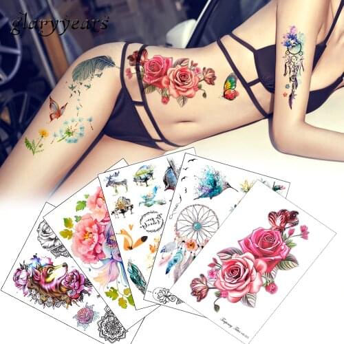 Flower Bird Decal 1pc Fake Women Men DIY Henna Body Art Tattoo Design HB556 Butterfly Tree Branch Vivid Temporary Tattoo Sticker