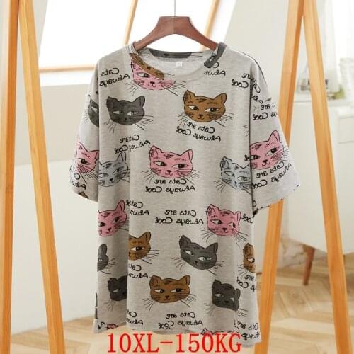 Large size womens T-shirt cat plus size 7XL 8XL 9XL 10XL summer round neck short sleeve loose plus size white big T-shirt top