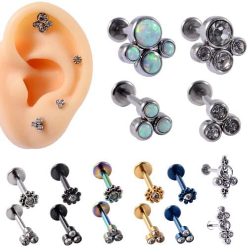 G23 Titanium&Surgical Steel Opal/Zircon Gem Labret Monroe Lip Stud Ring Ear Helix Tragus Cartilage Earring Piercing Jewelry