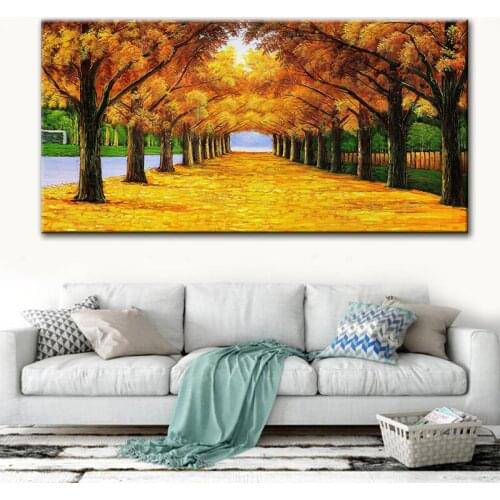 GOODECOR Landscape Wall Art Yellow Leaf Trees Canvas Oil Painting Living Room Decoration Pictures Canvas Artwork Painting