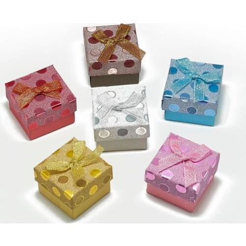 24pc/set Mixed Color Cardboard Boxes Jewelry Rings Storage Carrying Display Box Cases with Sponge Inside Bowknot Square 5*5*4mm