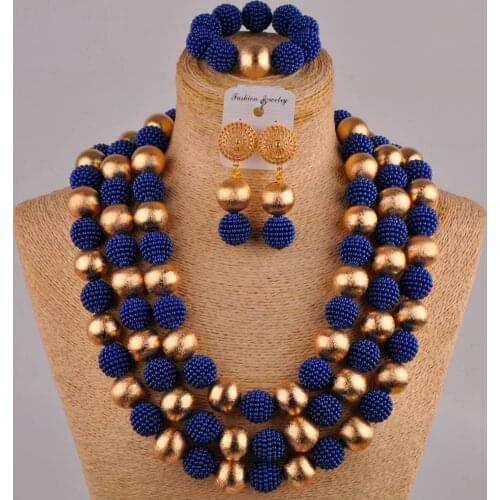 24inchs long costume necklace royal blue african jewelry set simulated pearl nigerian wedding beads bridal jewelry sets FZZ85