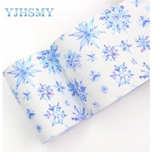 YJHSMY G-18620-555,10 yards 75 mm snowflake Printed grosgrain ribbons,DIY handmade Hair accessories Material gift wrap material