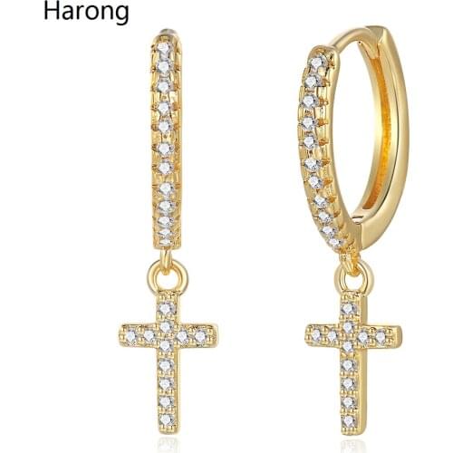 Aesthetic Zircon Cross Copper Hoop Earrings Fashion Noble Womens Crystal Drop Earrings For Wedding Party Banquet Jewelry Gifts
