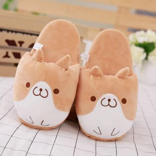 26cm Cute Plush Corgi Shoes Indoor Corgi Warm Winter Adult/Kids Stuffed Cartoon Shoes Valentine Gift for Girls Xmas Present