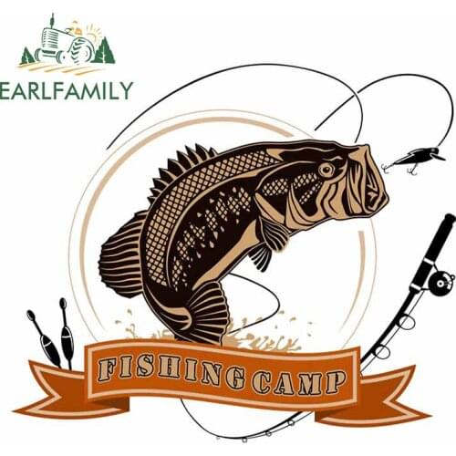 EARLFAMILY 13cm x 11.3cm for Fishing Camp Car Sticker RV VAN Kids Room Wall Decal Scratch-proof Waterproof Window Decal