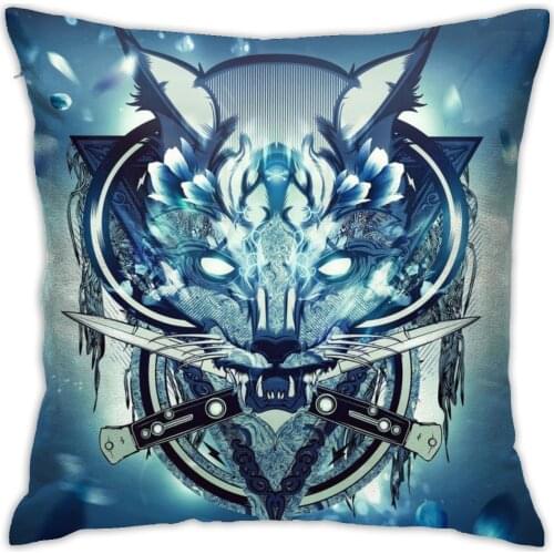 Harajuku Cool Wolf Pillow Cases Animal Pillowcases Cool Wolf Water color for Children Kids Beige fur Linen Cushion Cover