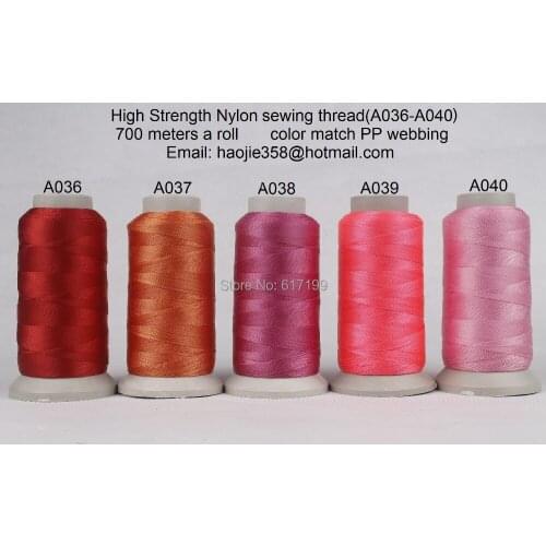 700 meters a roll High Tenacity Nylon sewing threads (A036-A040) color match PP webbing (5 rolls a pack)