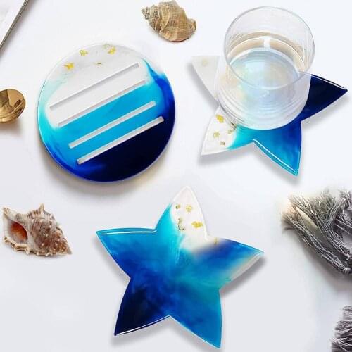 2021 New Five-pointed Star Coaster+Cup Mat Holder Epoxy Resin Mold Mug Pad + Storage Base DIY Crafts Silicone Mould