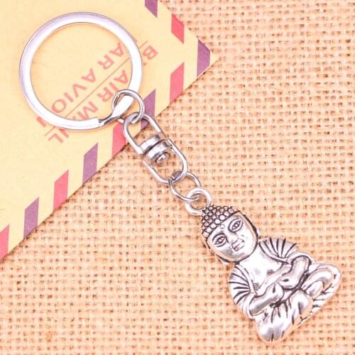 20pcs New Fashion Keychain 39*23 mm meditate buddha Pendants DIY Men Jewelry Car Key Chain Ring Holder Souvenir For Gift