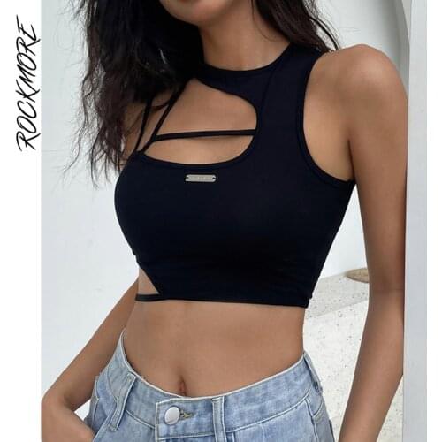 Rockmore Sexy Hollow Out Crop Top Women Corset Solid Off Shoulder Tank Top Summer Sleeveless Camis Clubwear Tee Korean Mini Vest