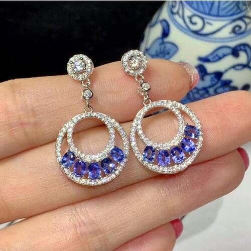 Natural blue tanzanite gem water drop earrings 925 silver natural gemstone earrings big circle round women party gift jewelry