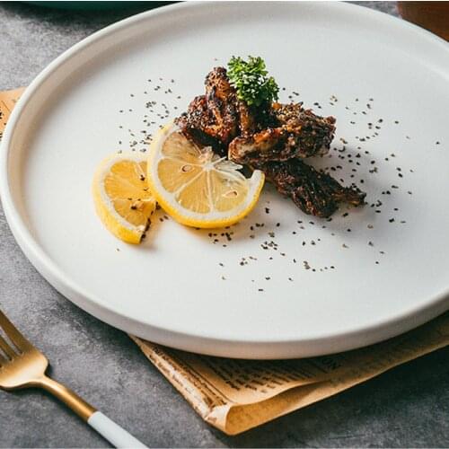 Nordic Ceramic Western Dinner Plate Steak Plate Creative Western Breakfast Plate Flat White Household Dinner Plate Dish