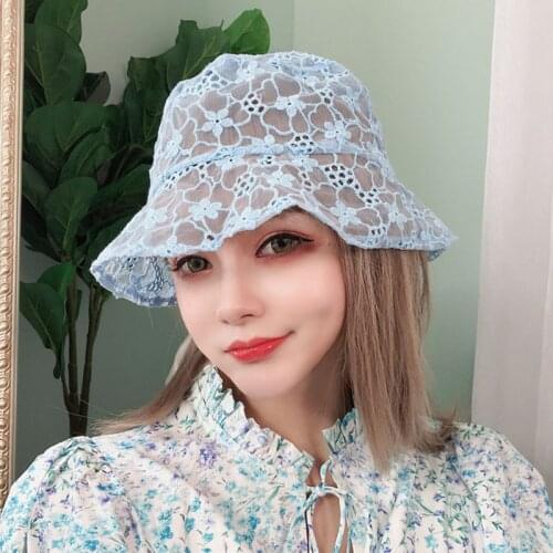 Lace Hat For Women Summer Elegant Lace Bucket Girls Cute Hats 2021 New Fashion Korean Breathable Cap Female Travel Fisherman Cap