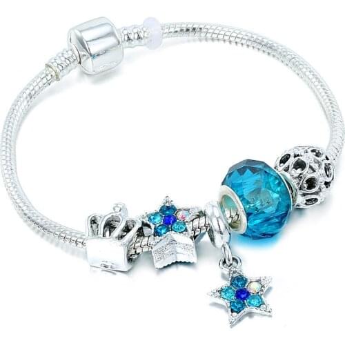 Blue Five-pointed Star Bracelet Fashion pandora-style Alloy Big Bead Bracelet
