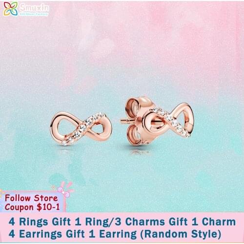 Smuxin 925 Sterling Silver Stud Earrings Sparkling Infinity Stud Earrings Cubic Zirconia Statement Stud Earrings Women Earrings