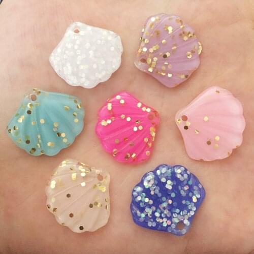 Resin Lovely glitter shell Flatback Rhinestone 1 hole beads 20PCS scrapbook DIY paris party decorations crafts OF590