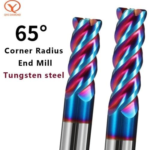 QIYE Corner Radius End Mill Cutter Tungsten Carbide Steel CNC R Bullnose 4 Flutes R0.5 R1 Metal Router Tool R1 Surface Machining