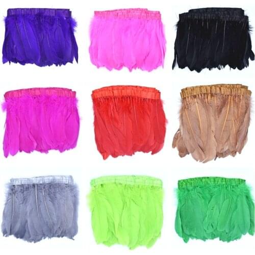 Goose Feather Trims 2Yards/Lot Dyed Geese Feathers For Crafts Ribbons/15-18cm Fringes Goose Feather Cloth decorative plumas